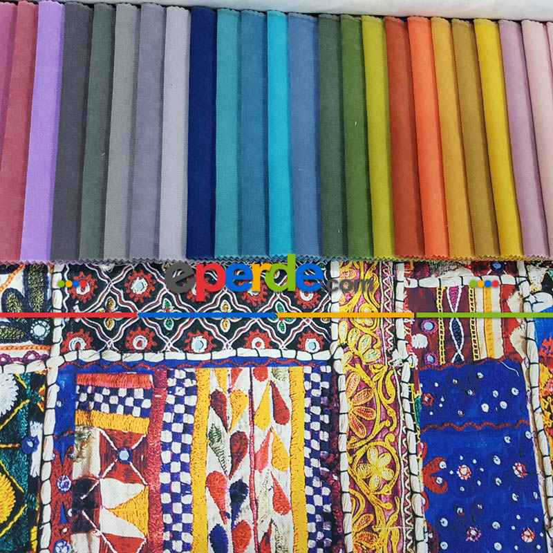 Etnik Desenli Fon Perde Evm553 Kumaşı Kalındır Duck Bezi Değildir-  Çok Renkli 2