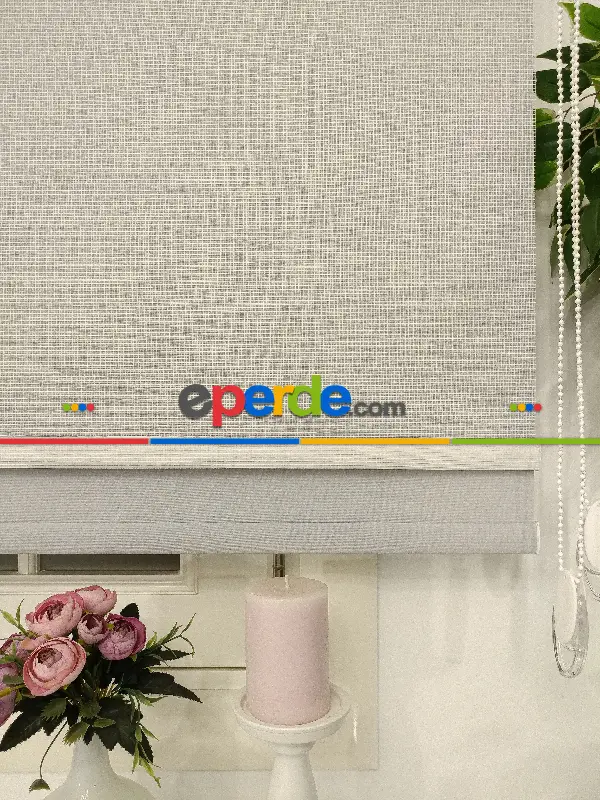 Çiftli Sistem Tül Stor Beyaz Cizgili Tül- Beyaz