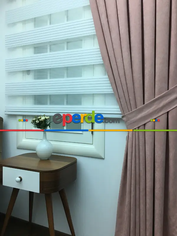 Pudra Pembe Düz Fon Perde (280 Eninde)- Pembe Pudra Pembe