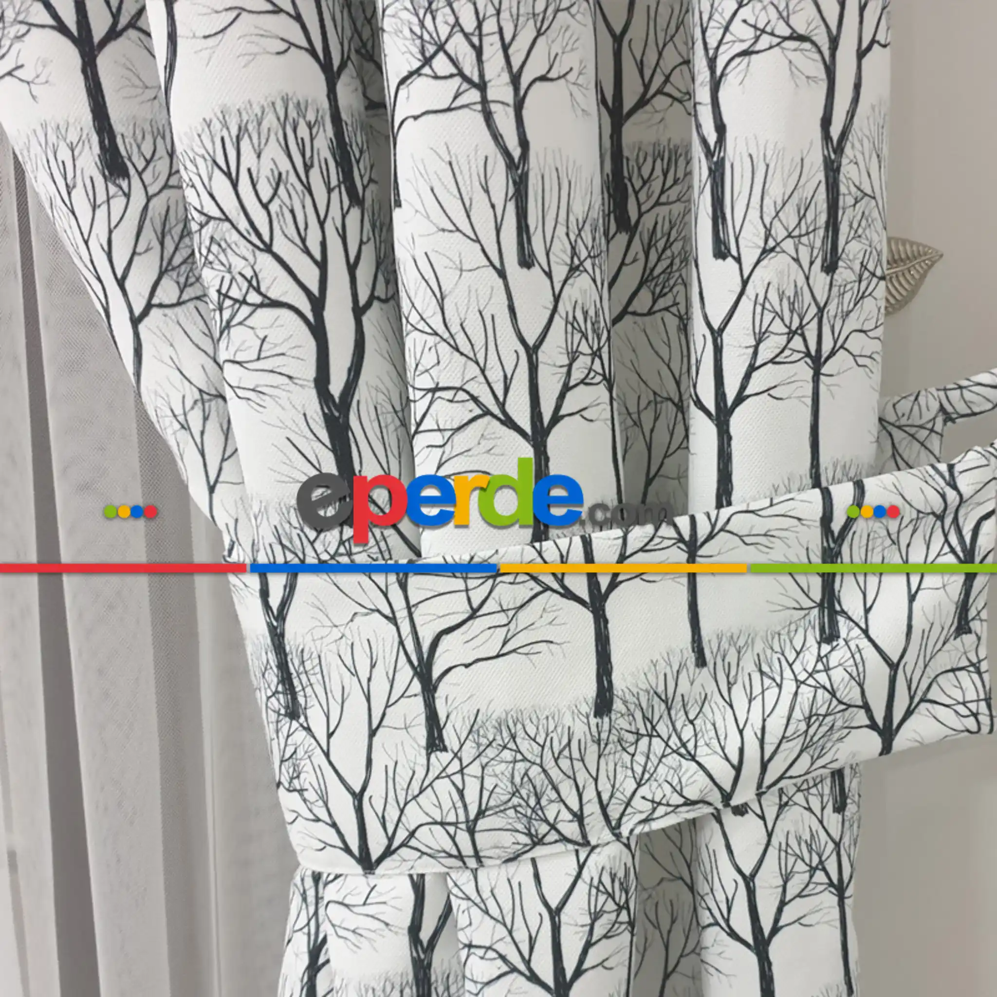 Salon Fon Perde Baskılı- Siyah