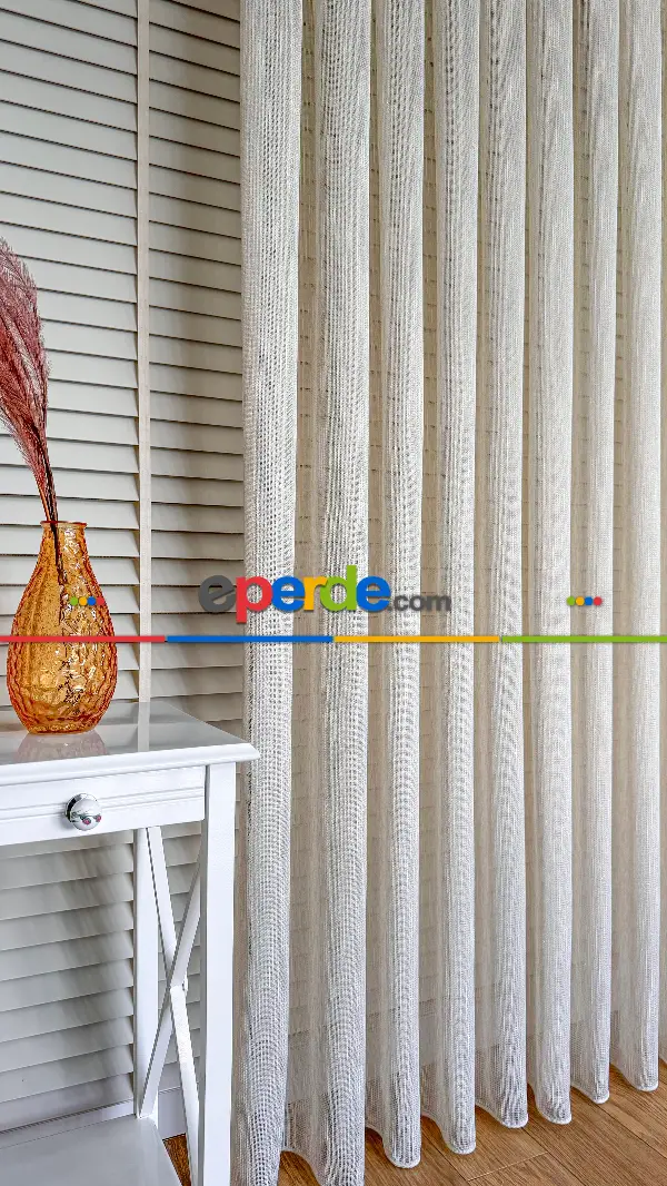 Mutfak Altın Simli Krem Keten Tül Perde - Ağır Gramajlı Premium