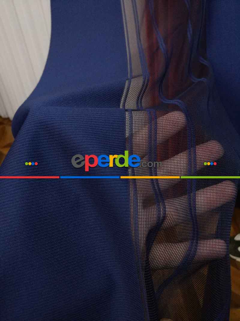 Lens Akıllı Dikey Tül Perde 114- Lacivert-beyaz-kiremit Rengi