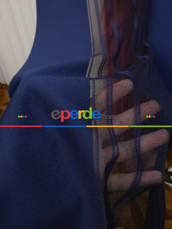 Lens Akıllı Dikey Tül Perde 114- Lacivert-beyaz-kiremit Rengi