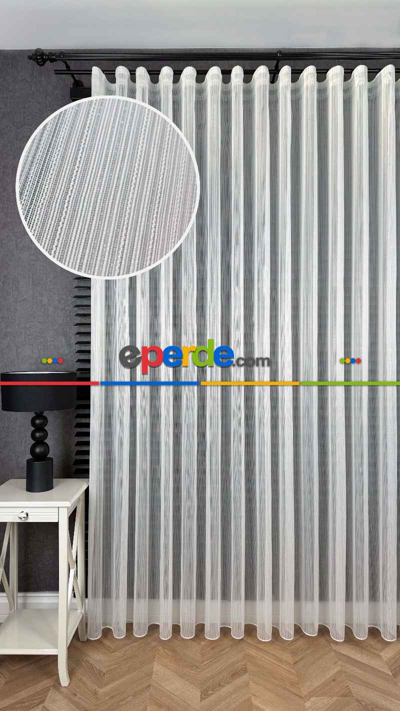 Vakko Simli Çizgili Tül Perde, Premium Seri Ağır Gramajlı