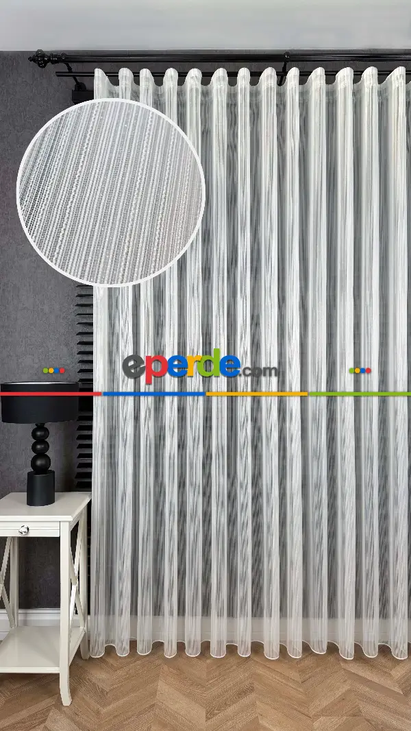Vakko Simli Çizgili Tül Perde, Premium Seri Ağır Gramajlı