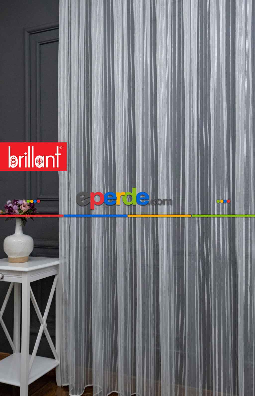 Yatak Odası - Brillant Gümüş Sim Çizgi Armür Tül Çizgili Tül