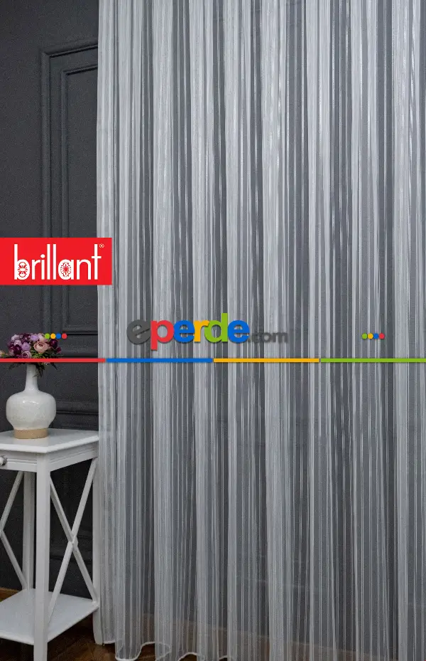 Salon Tül - Brillant Gümüş Sim Çizgi Armür Tül Çizgili Tül