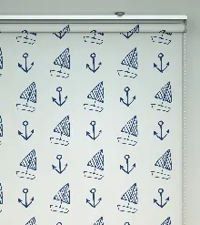 Bebek Odası Stor Perde - Çapa Ve Yelkenli Baskılı Stor Perde- Mavi-Beyaz