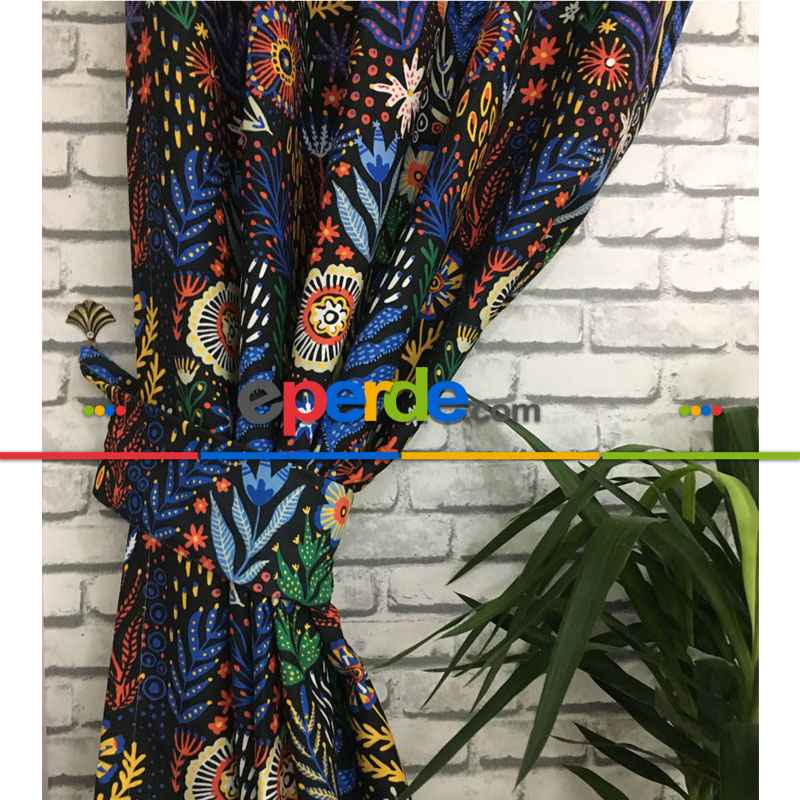 Çiçek Desenli Fon Perde Evm565 Kumaşı Kalındır Duck Bezi Değildir- Yeşil-Mavi-Kırmızı-Beyaz-Turuncu