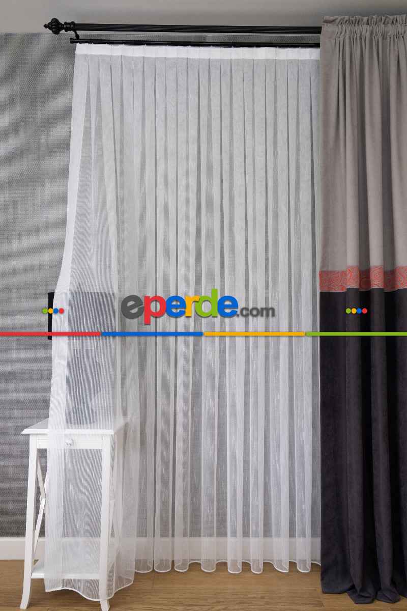 Gri Ve Antasit Kombinli Kırmızı Bordürlü Fon Perde - Ürün Videosu Vardır Açıklama Kısmında.