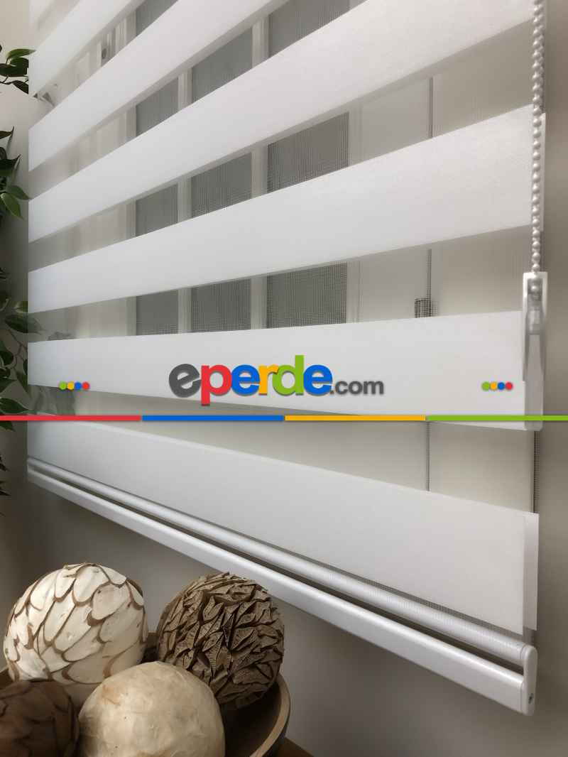 Yüksek Kalite Düz Zebra Perde - Beyaz Renk- Beyaz