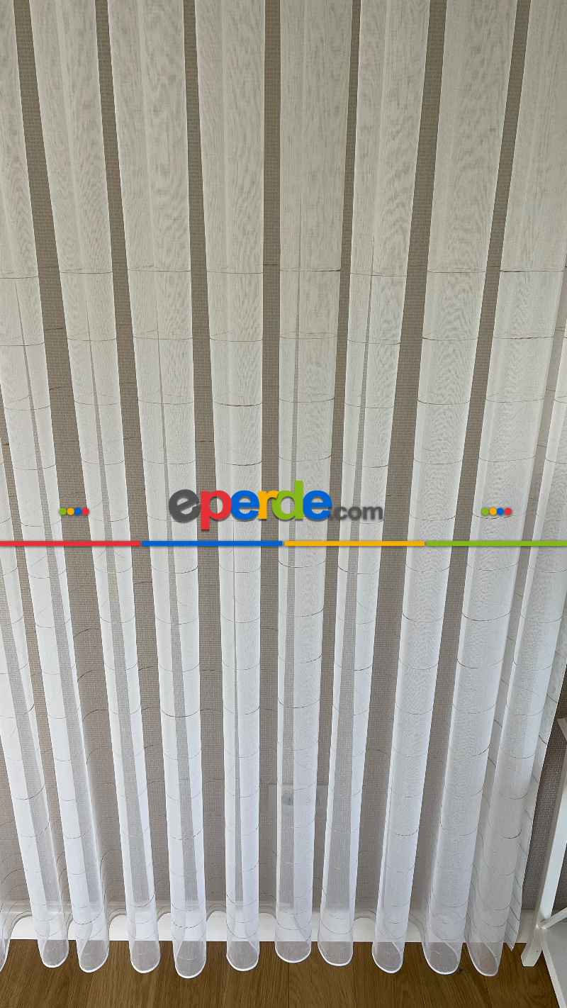 Yüksek Kalite Armür Tül Perde - Yarıya Kadar Kısmında Çizgilidir. Ütü İstemez