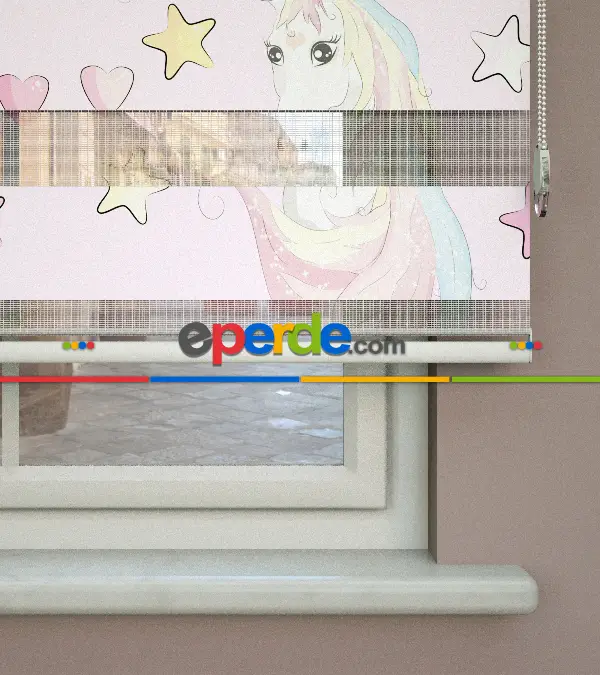 Yıldız Desenli Baskılı Zebra Perde- Çok Renkli