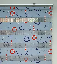 Denizci Desenli Baskılı Zebra Perde- Çok Renkli