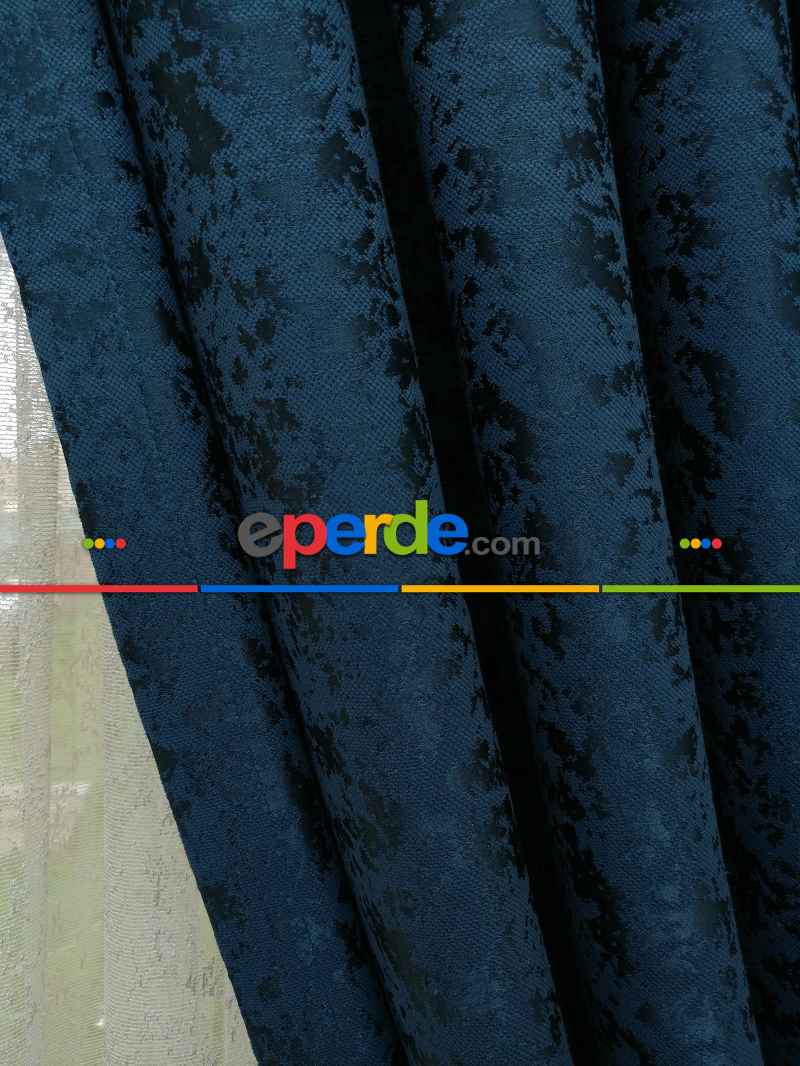 Lacıvert Düz Jakar Fon Perde - Lacivert