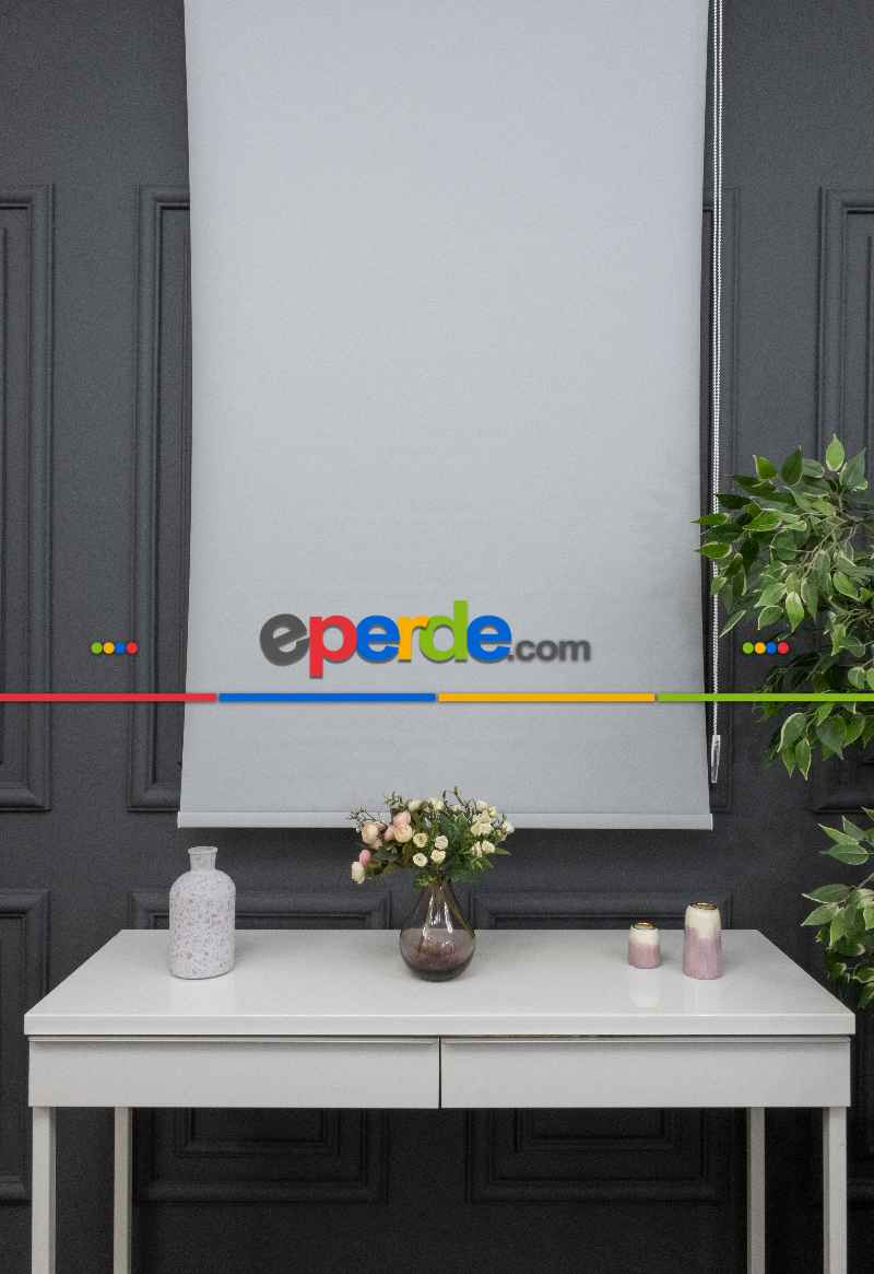 Stor Perde Düz Pvc Mat Stor Güneşlik 1 Kalite Yıkanabilir Açık Gri