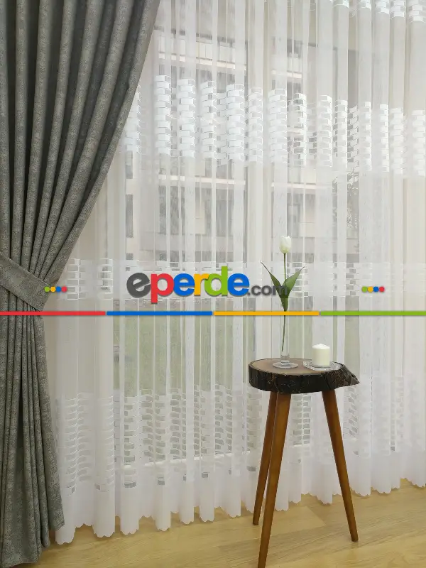 Desenli Tül Perde- Tuğla Desen- Örme (2022)- Ekru