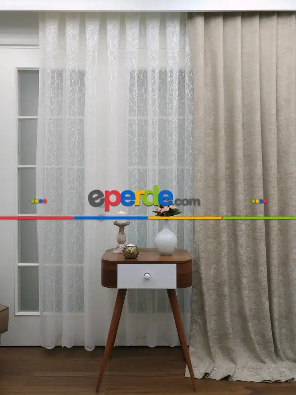 Açık Krem - Düz Jakar Fon Perde (180)- Krem Açık