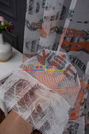 Hazır Ölçülü Petek Zemin Kırmızı Renkli Araba Desenli Grek Baskılı Tül Perde