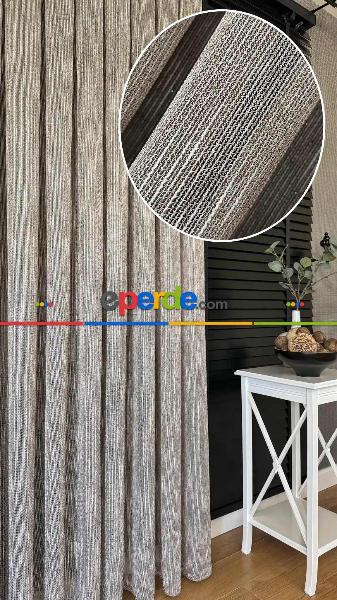 Mutfak Kahverengi Keten Gümüş Simli Tül Perde - Ağır Gramajlı Premium