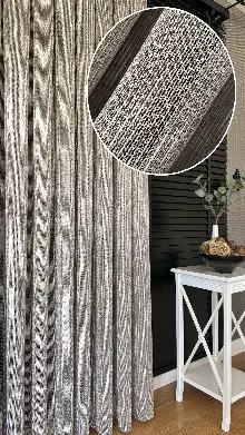 Mutfak Kahverengi Keten Gümüş Simli Tül Perde - Ağır Gramajlı Premium