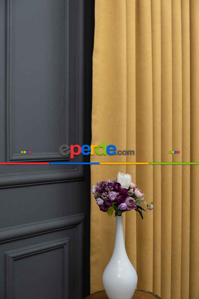 Hardal Düz Fon Perde Dökümlü Fon Perde