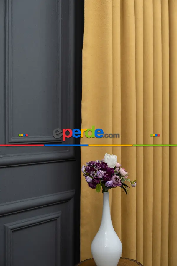 Hardal Düz Fon Perde Dökümlü Fon Perde