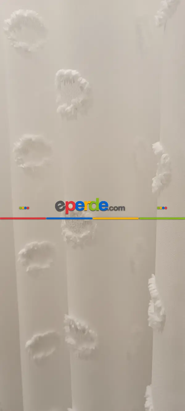 Salon - Yeni Nesil Ponpon Saçak Detaylı Tül Perdeler Ekru Renk