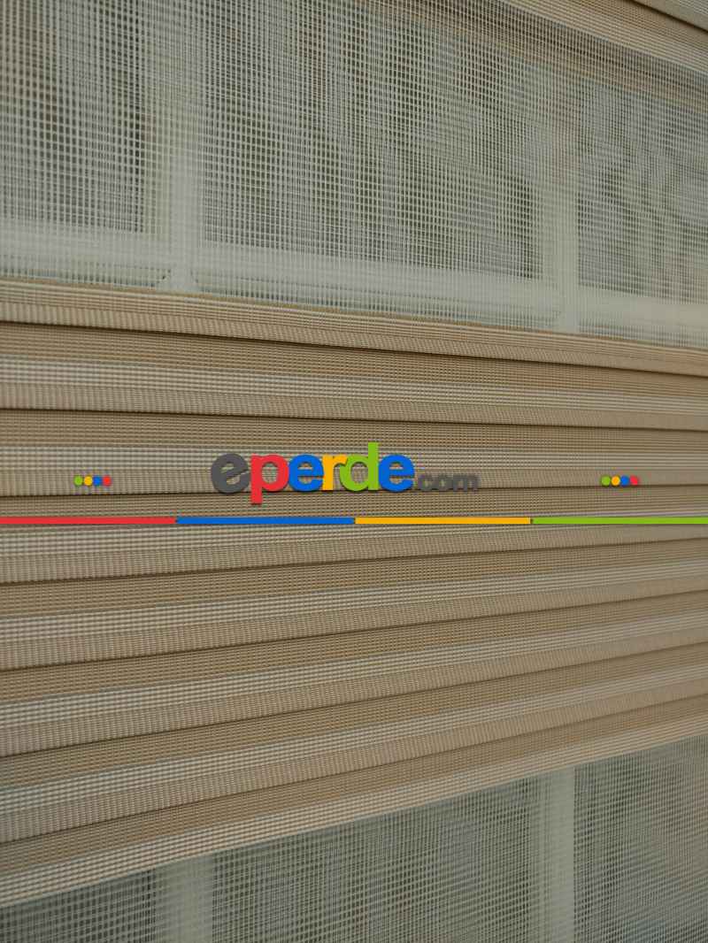 Oturma Odası - Zebra Perde - Geniş Pileli Zebra Perde- Sütlü Kahve