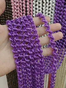 Mutfak İp Perde - Eflatun Rengi İp Perde Duble Bukle Serisi- Gümüş-eflatun