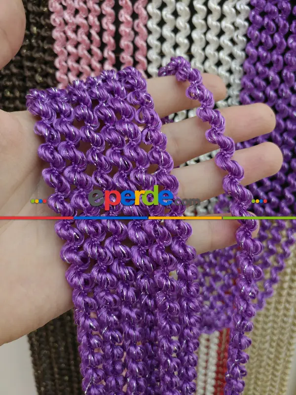 Eflatun Rengi İp Perde Duble Bukle Serisi- Gümüş-eflatun