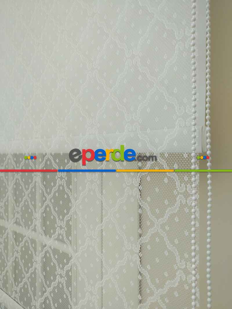 Oturma Odası - Jakar Örme Tül- Ekru Çiftli Sistem Dantel Desenli Perde- Ekru