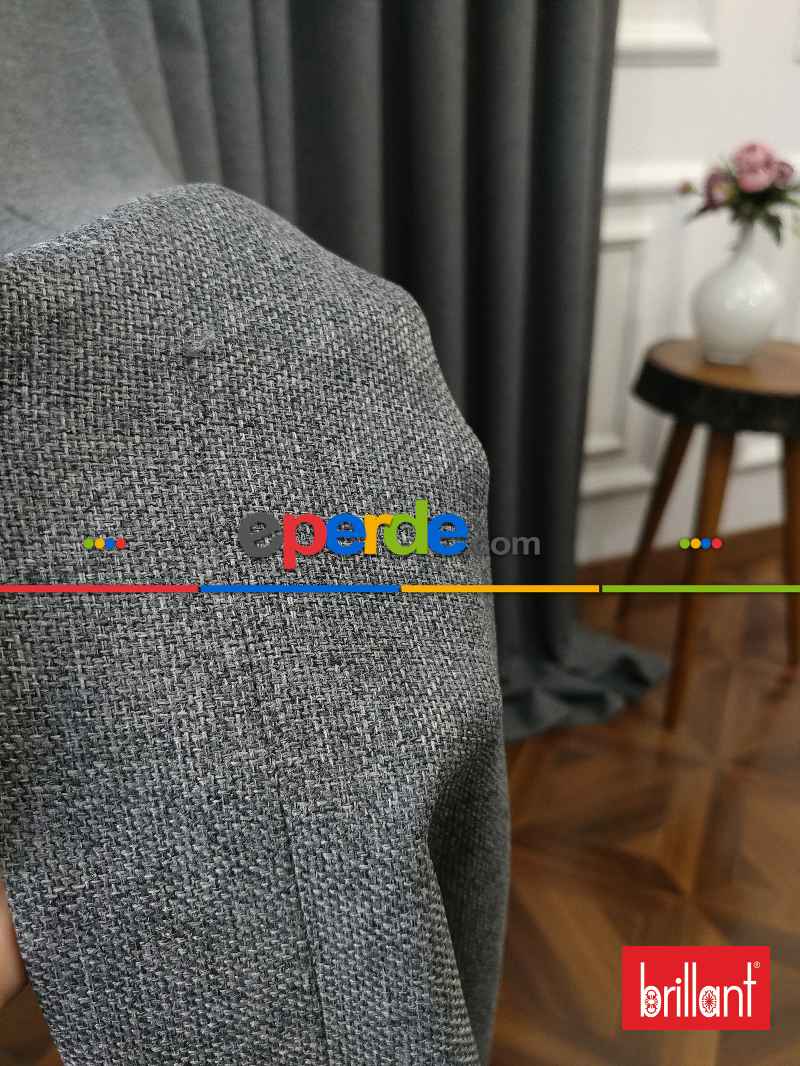 Brillant Keten Gri Renk Düz Fon Perde - Gri-füme-antrasit