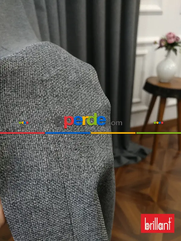 Yatak Odası - Brillant Keten Gri Renk Düz Fon Perde - Gri-füme-antrasit