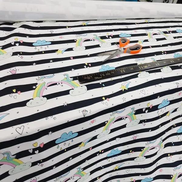 Çocuk Odası Fon - Siyah Beyaz Unicorn Desenli Fon Perde Evm579 Kumaşı Kalındır Duck Bezi Değildir- Siyah