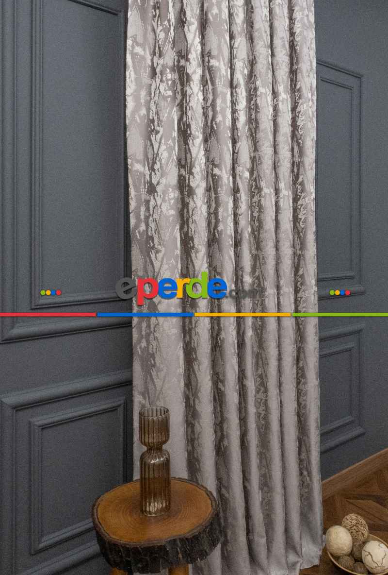 Jakar Dokuma Fon Perde Zemin Gri(desen Krem) Renk