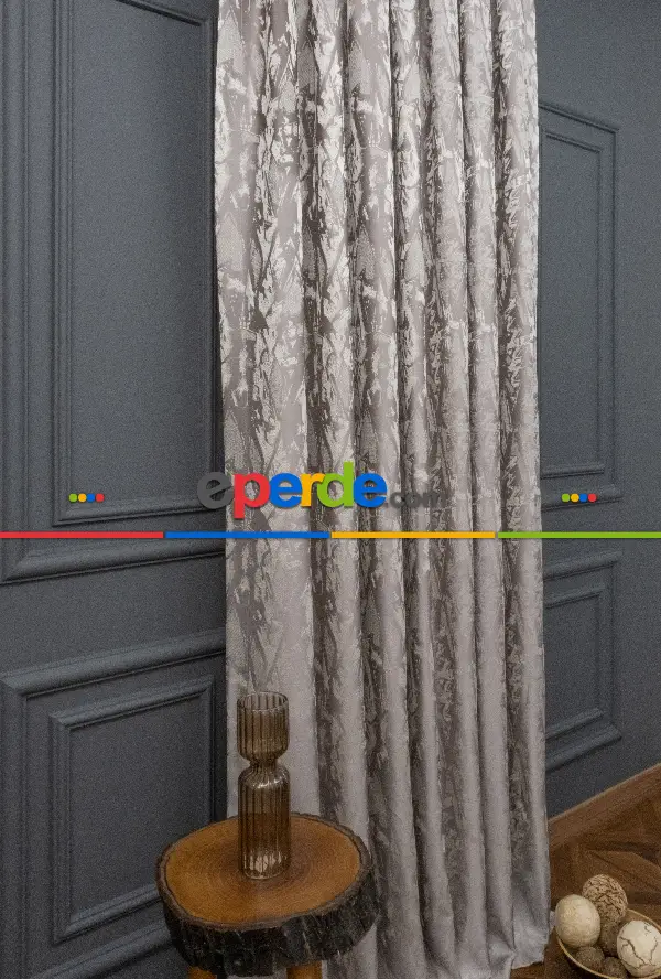 Yatak Odası Fon Jakar Dokuma Fon Perde Zemin Gri(desen Krem) Renk