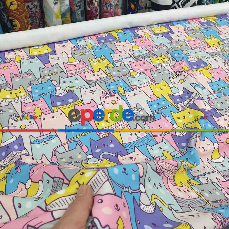 Bebek Odası Fon Perde - Sevimli Kediler Fon Perde- Pembe