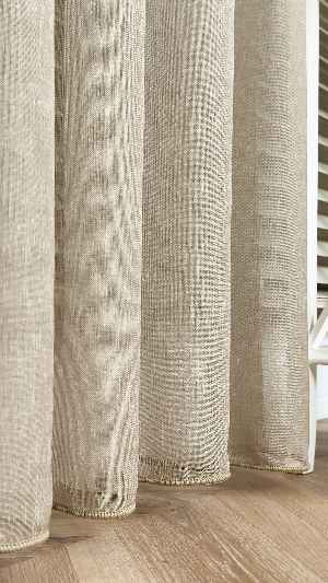 Keten Ekru Bej Degrade Geçişli Tül Perde, Ağır Gramajlı Premium Seri, Eteği Kurşunlu