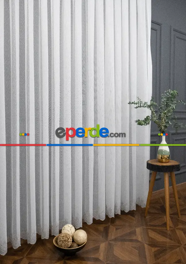 Salon Tül Perde - Şehrazat Fransız Danteli Etek Ucu Gri Renk Nakışlı Örme Tül