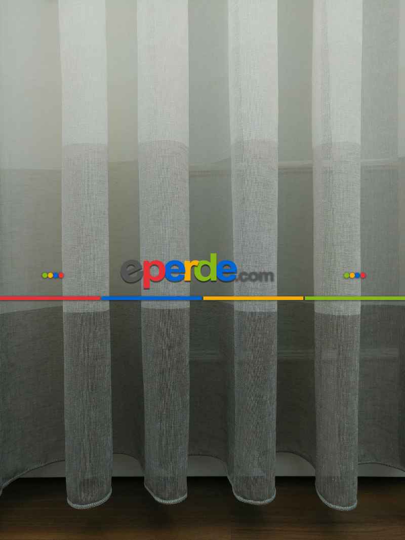 Vizon - Bej Keten Tül Degrade Perde- Bej-vizon Rengi - Kurşunlu Tül