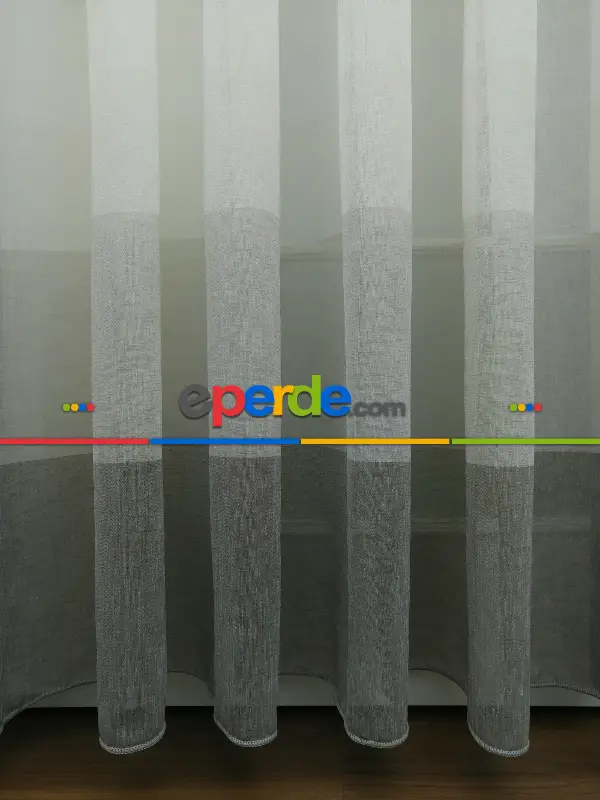 Salon Tül Perde - Vizon - Bej Keten Tül Degrade Perde- Bej