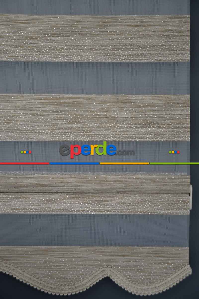 Halim Perdesan Sm-402 Haki & Gümüş Yaldız Renk Etekli Veya Eteksiz Zebra Stor Perde