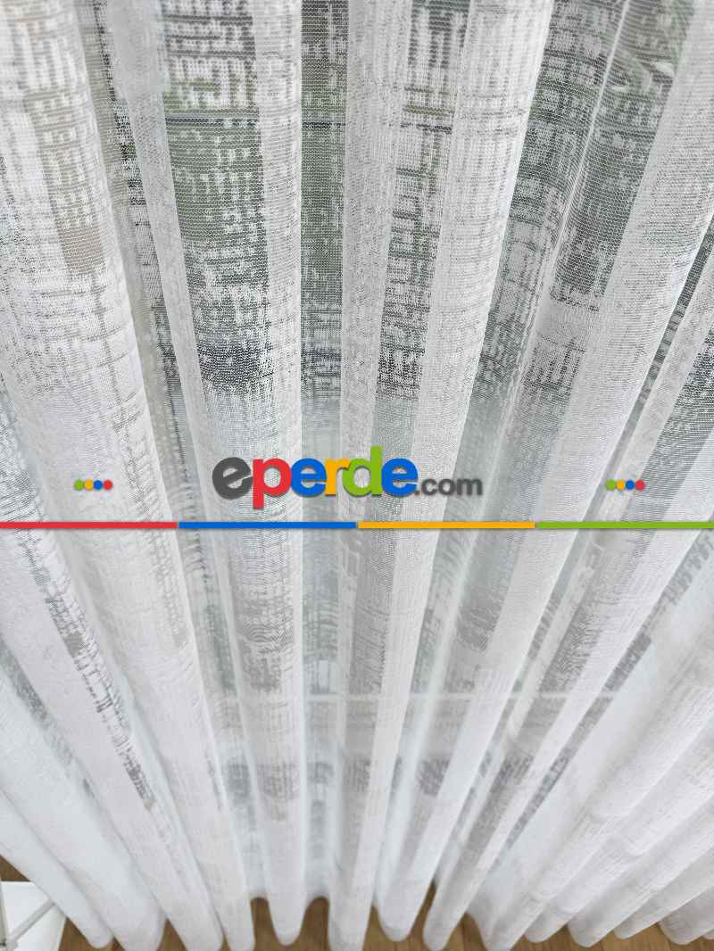 Oturma Odası - Desenli Fransız Dantel Örme Tül Perde, Desenli Ütü İstemeyen Tül