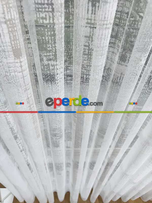 Oturma Odası - Desenli Fransız Dantel Örme Tül Perde, Desenli Ütü İstemeyen Tül