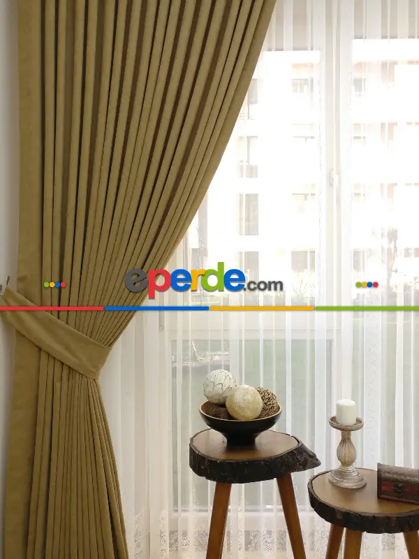 Açık Vizon Düz Sade Mutfak Fon Perde Yan Kanat Perdesi- Açık Vizon