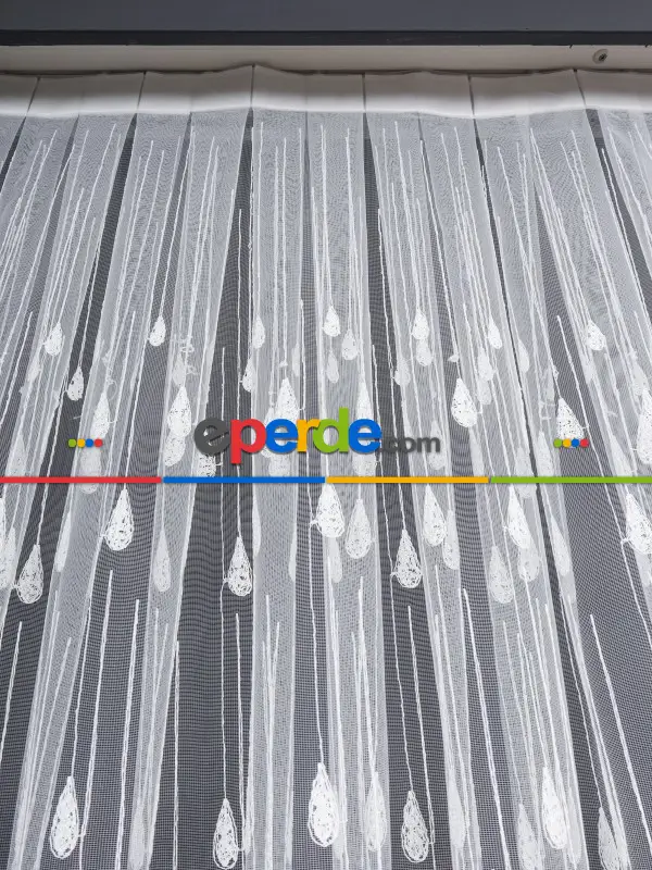 Damlacık Desenli Brode İşlemeli Tül Perde