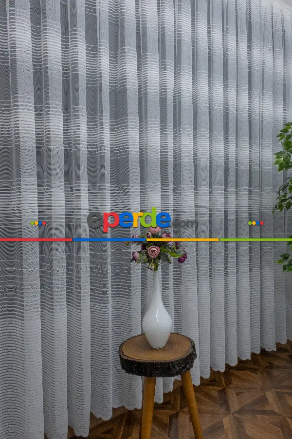 Mutfak - Yatay Bantlı Yeni Sezon Tül Perde