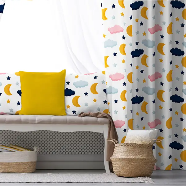 Çocuk Odası - Gökyüzü Bulut Desenli Fon Perde Evim835 Kumaşı Kalındır Duck Bezi Değildir- Mavi-beyaz