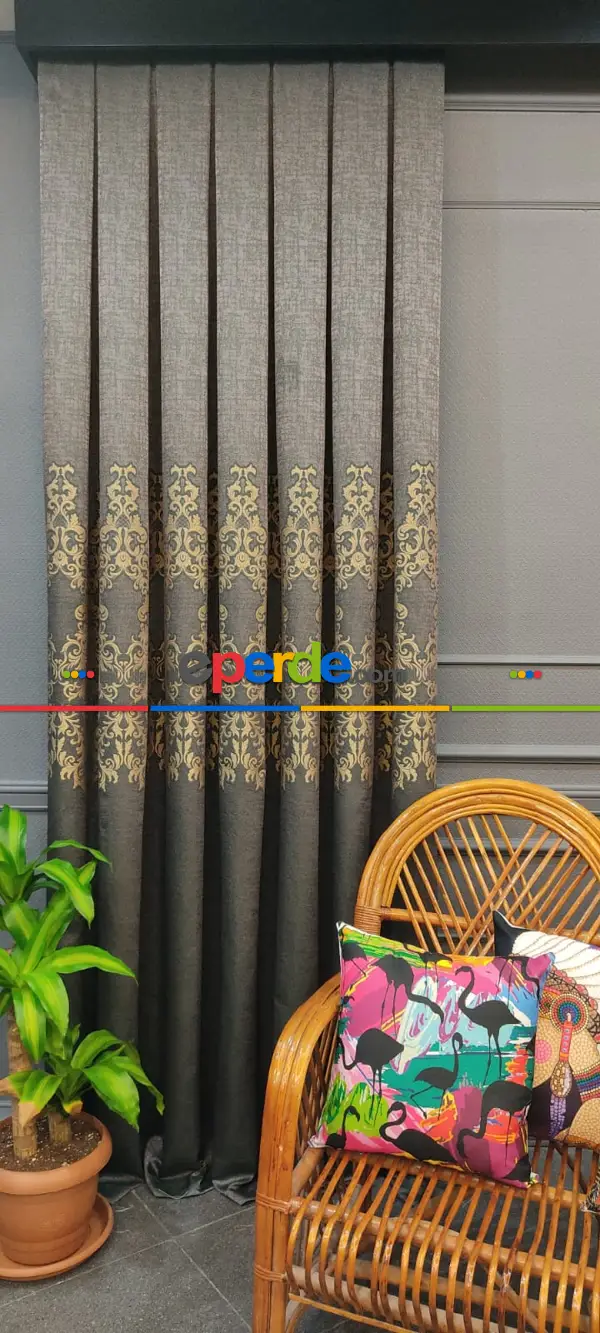 Yatak Odası - Kahverengi Desenli Fon Perde, Adet Fiyatıdır, İstediğiniz Boy Ölçüsünde Dikilir, Eni 50 İla 100cm Arası Seçenekler, Sık Piledir 100cm X 1cm 